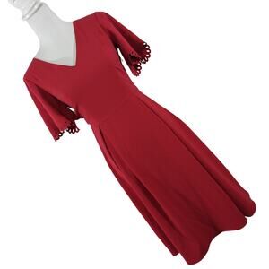 NWT@$50! H & M! ROUGE RED SCALLOPED/,LACE SLEEVE SHIFT STYLE MIDI DRESS! SZ 2